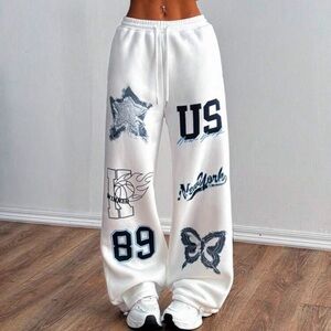 New 1pc Personality Print Drawstring Waist Street Casual Sweatpants